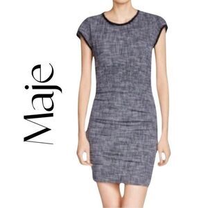 Maje Tweed Ruched Stretchy Bodycon Dress Blue US Sz S EUC